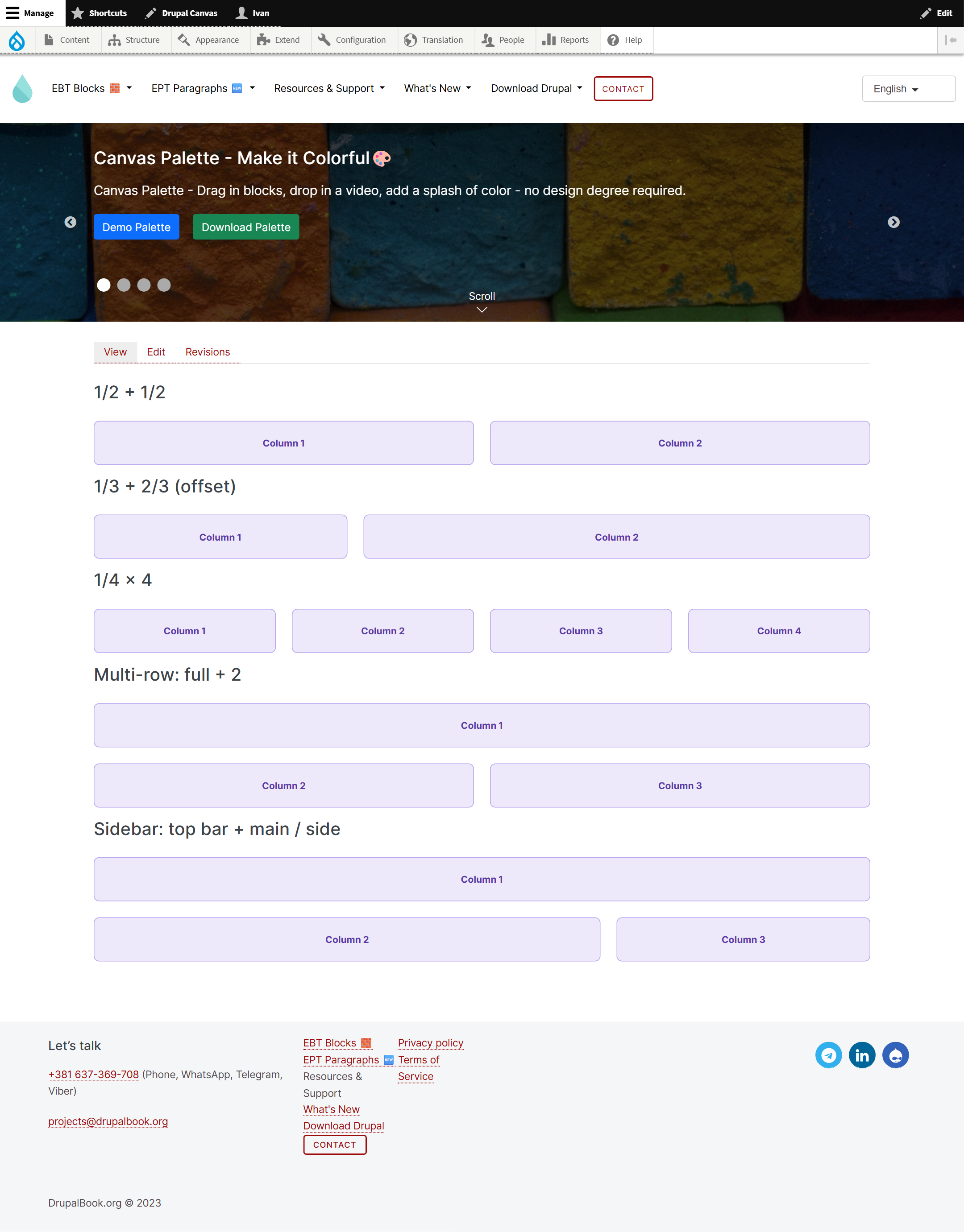 The synced Row examples page rendered on production.