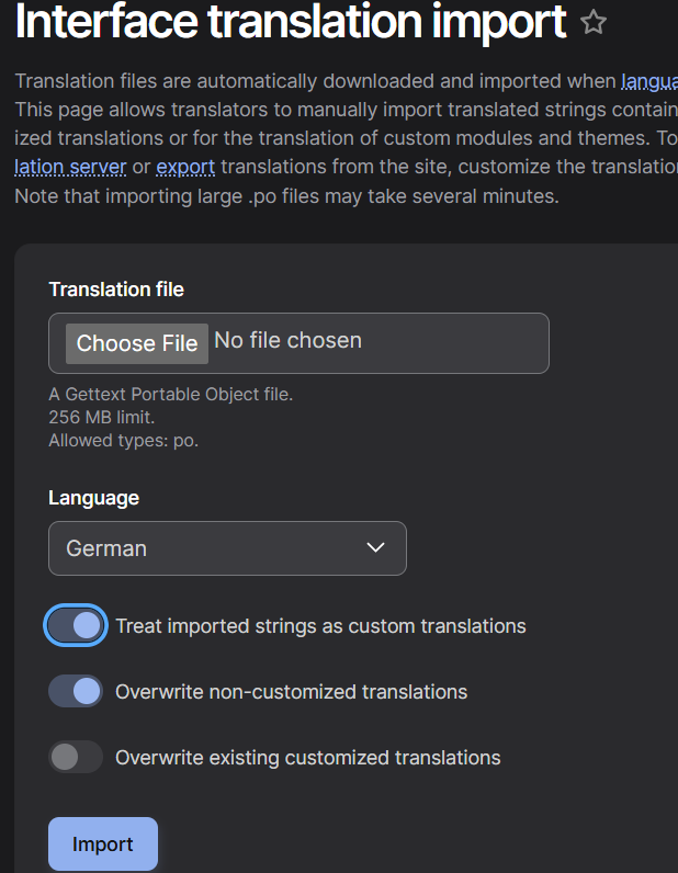 Import German .po