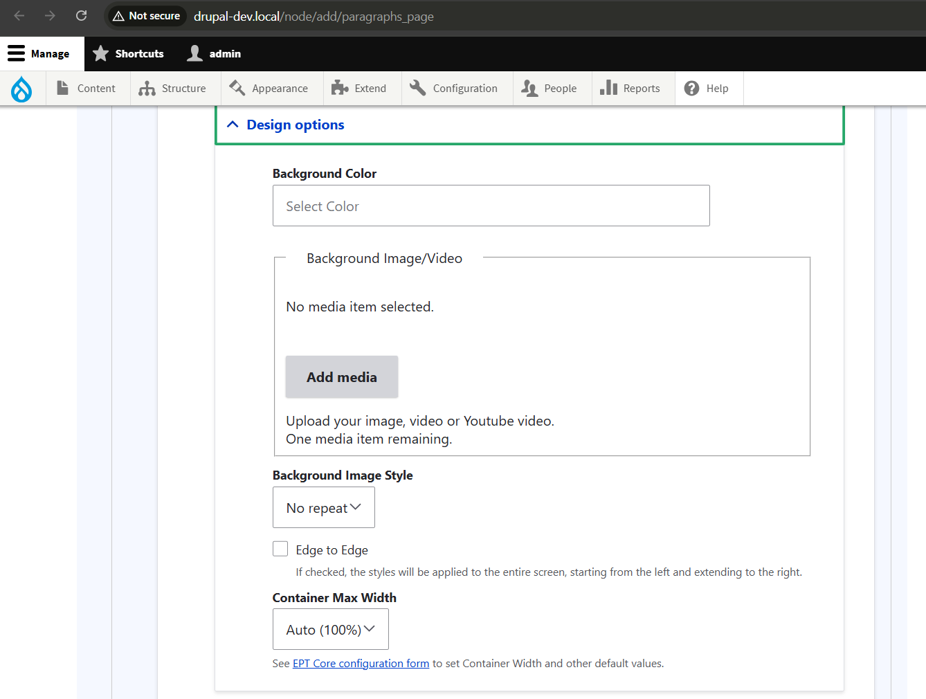 EPT settings form