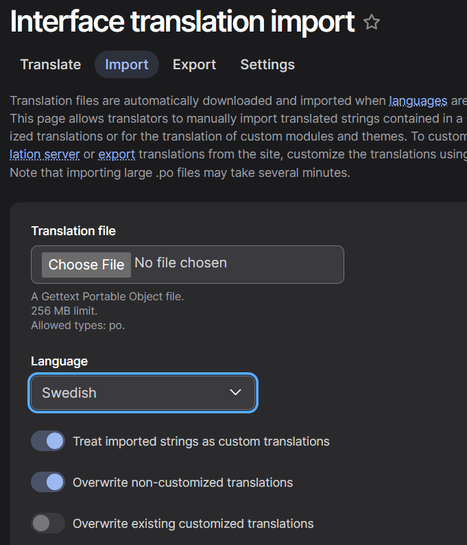 Import .po file