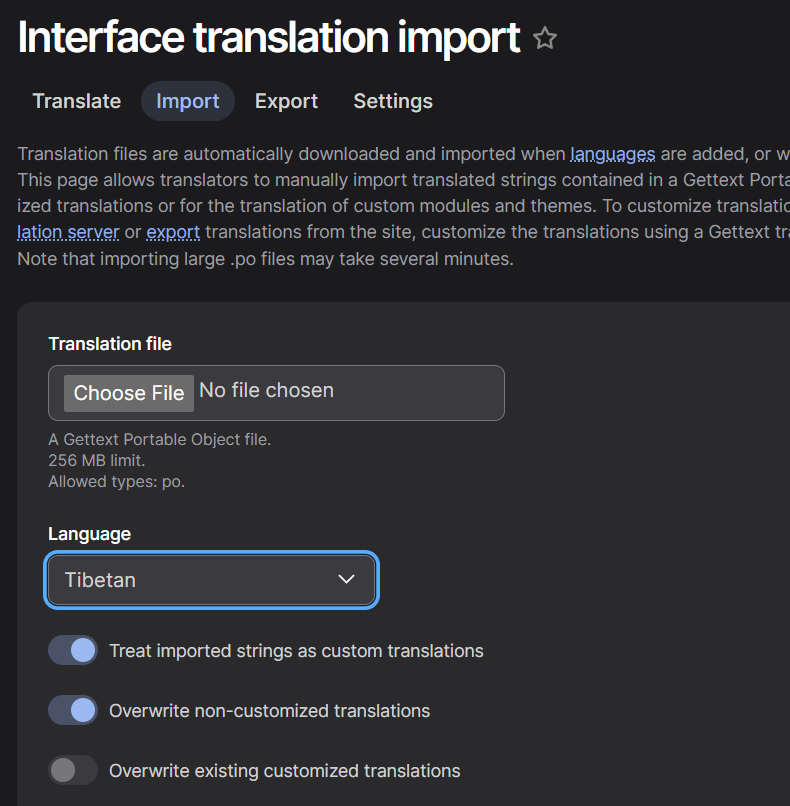 Import .po file