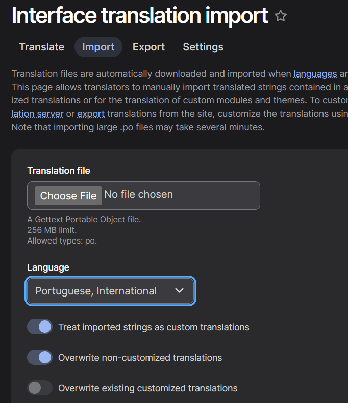 Import .po file