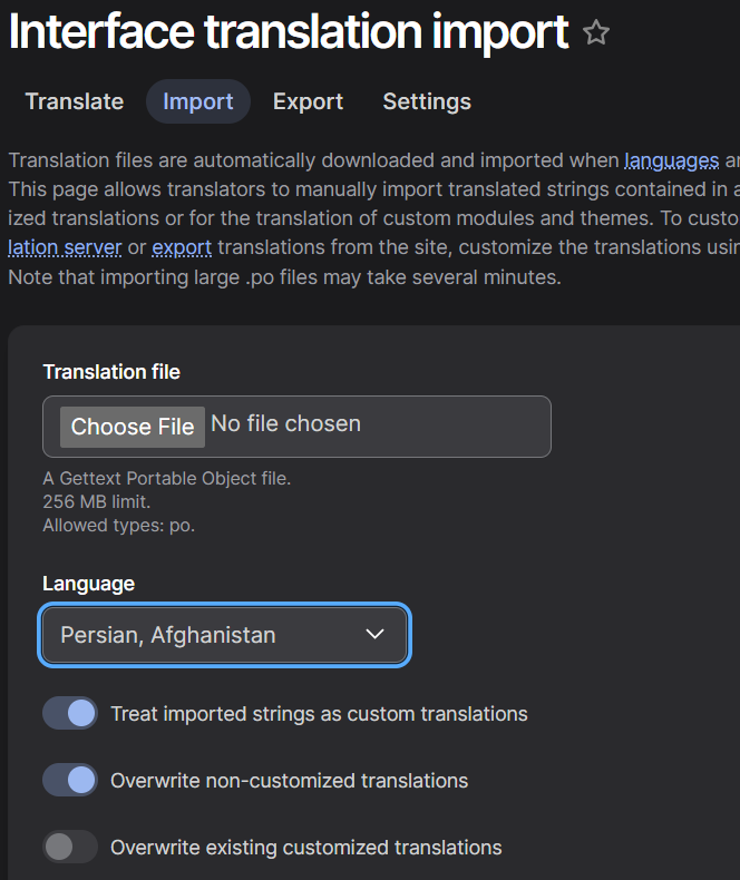 Import .po file