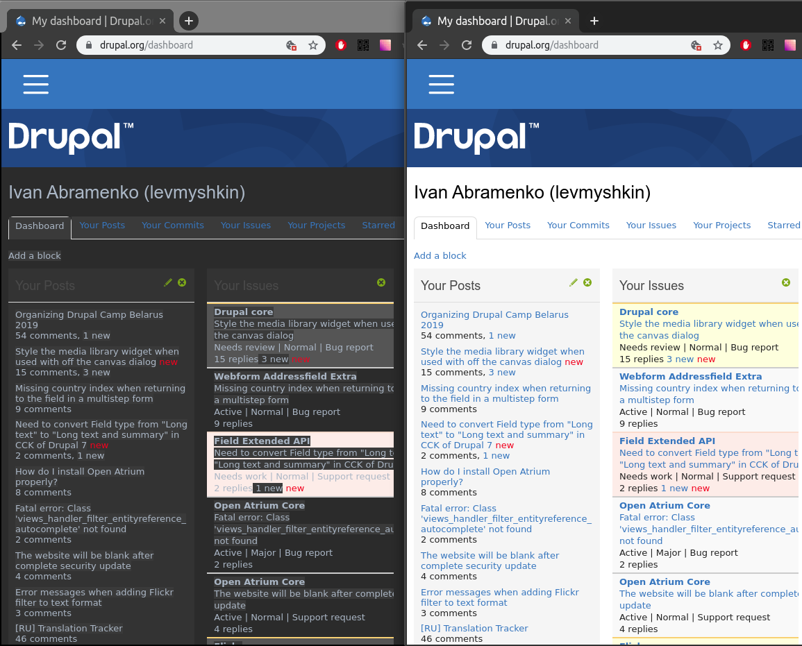 Drupal.org dark theme
