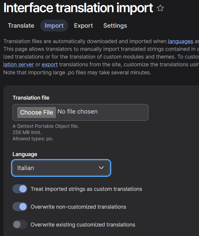 Import .po file