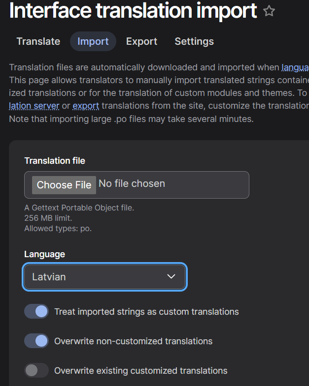 Import .po file