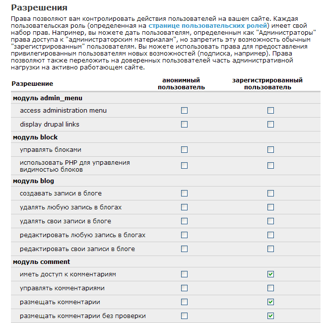 Drupal права доступа