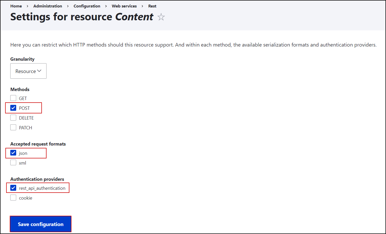 Resource settings