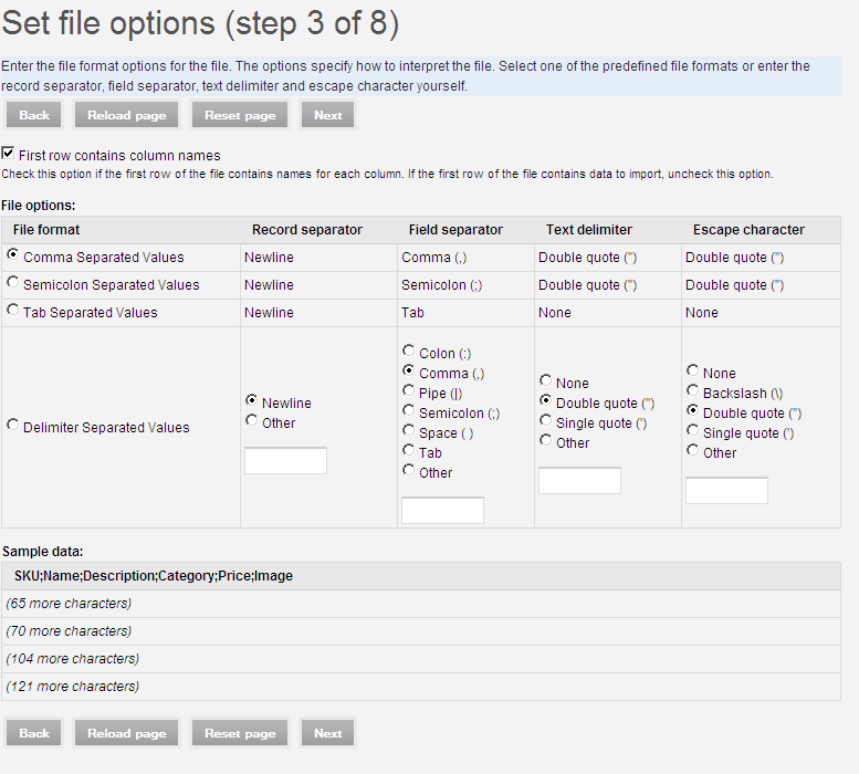 Drupal Ubercart Import CSV Excel Import выбор разделителей