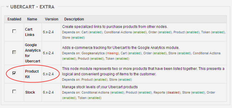 Drupal Ubercart Product kit включение модуля