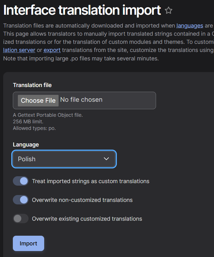Import .po file