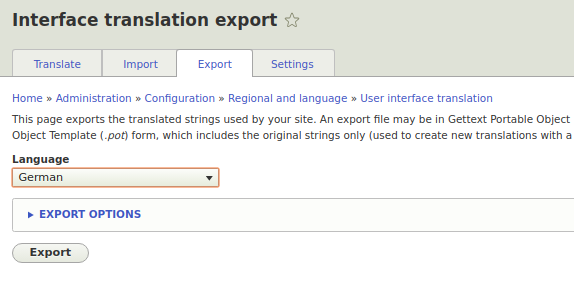 Drupal 8 language export