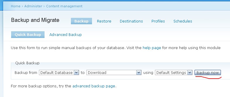 Drupal quick backup